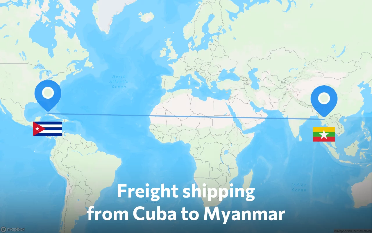 Shipping route from Cuba to Myanmar