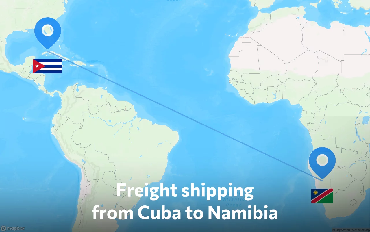 Shipping route from Cuba to Namibia