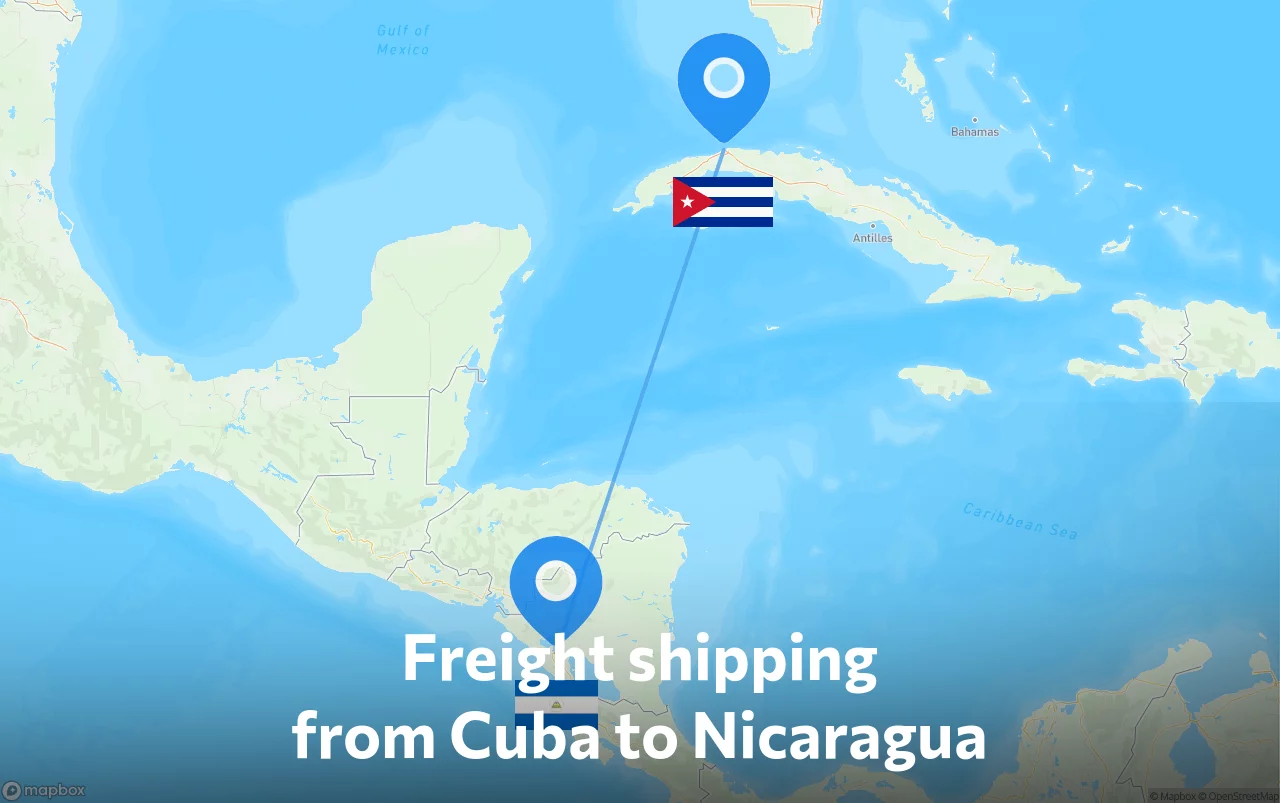 Shipping route from Cuba to Nicaragua