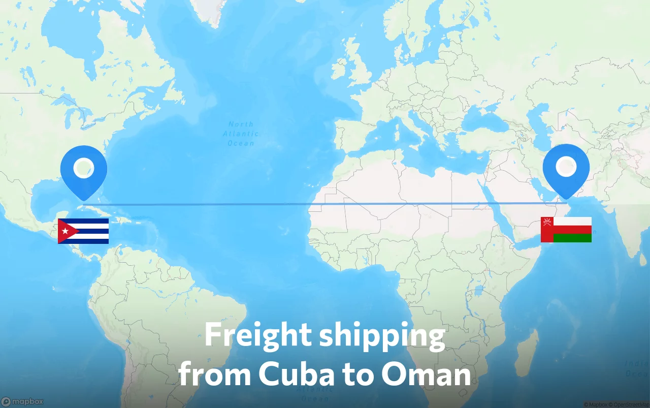 Shipping route from Cuba to Oman