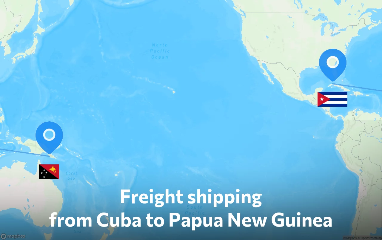 Shipping route from Cuba to Papua New Guinea