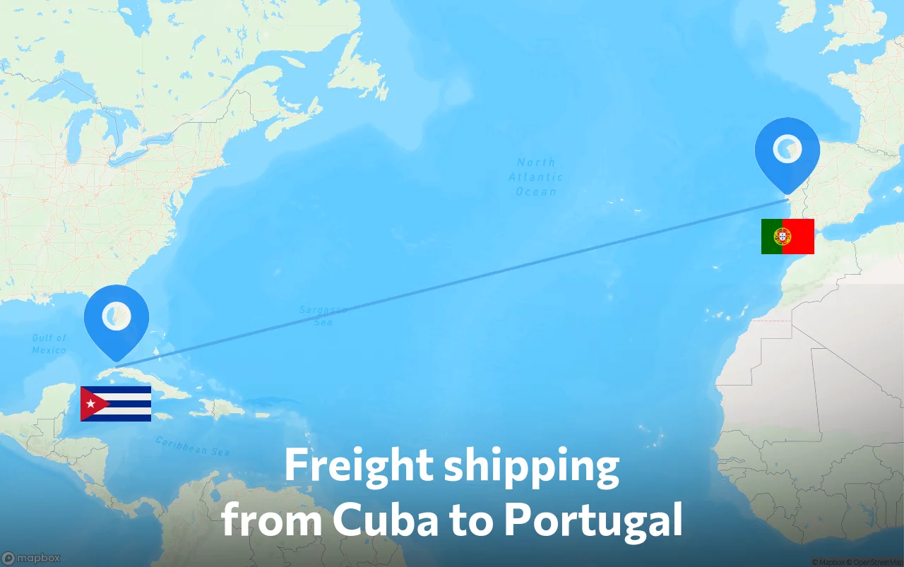 Shipping route from Cuba to Portugal