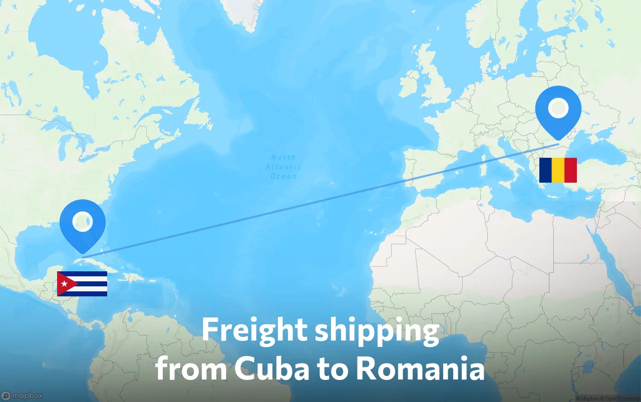 Shipping route from Cuba to Romania