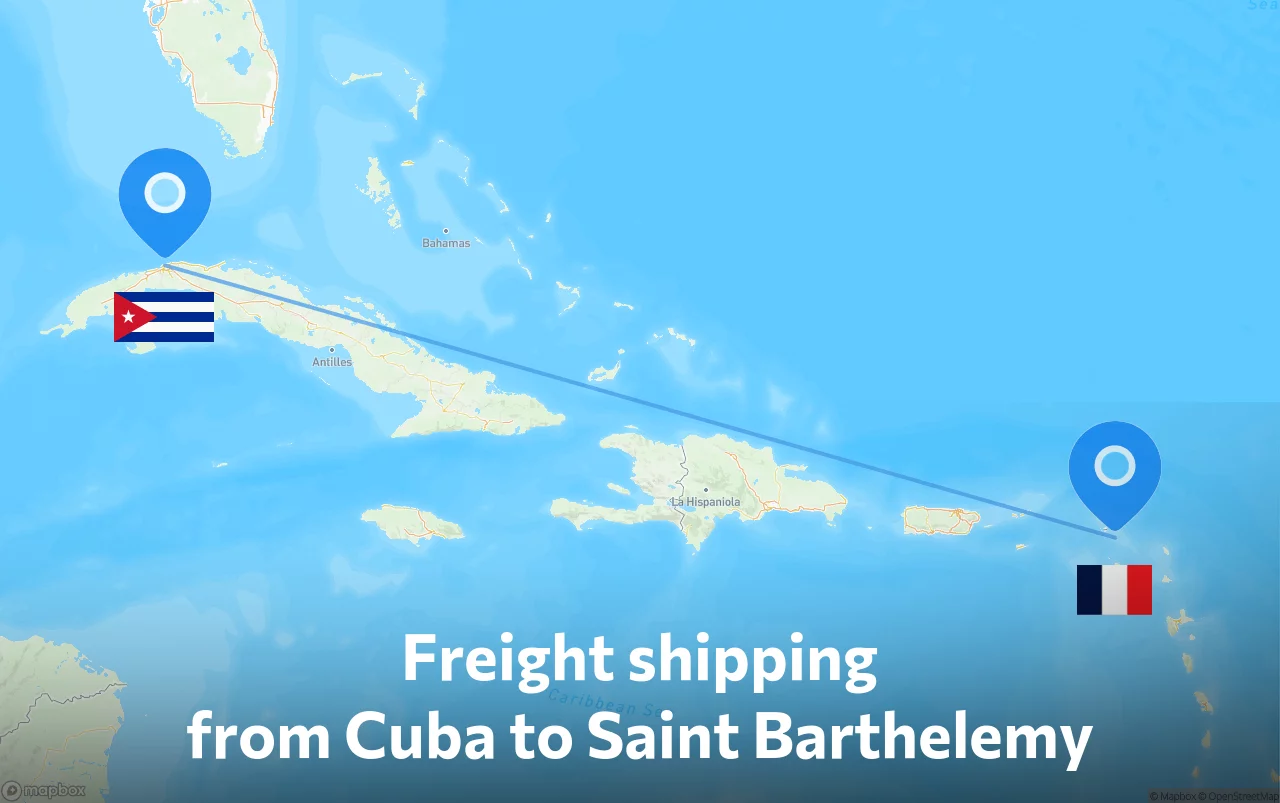 Shipping route from Cuba to Saint Barthelemy