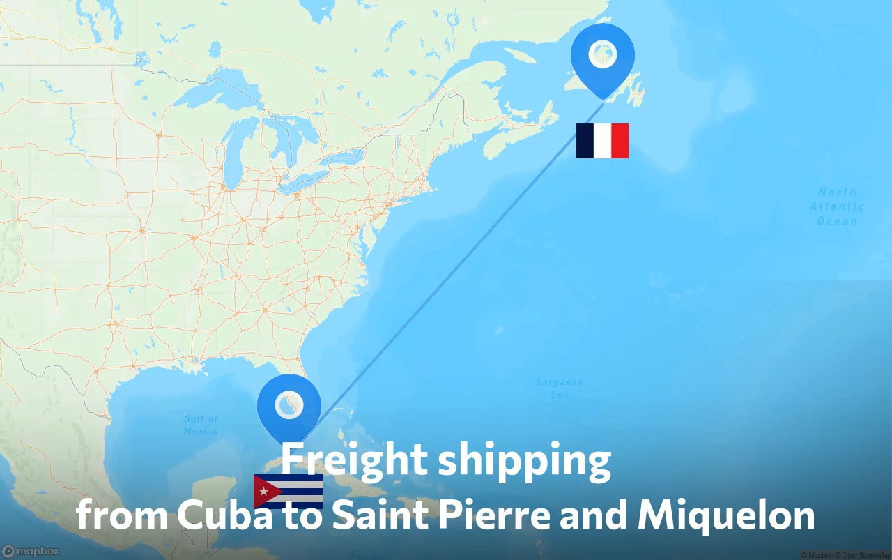 Shipping route from Cuba to Saint Pierre and Miquelon