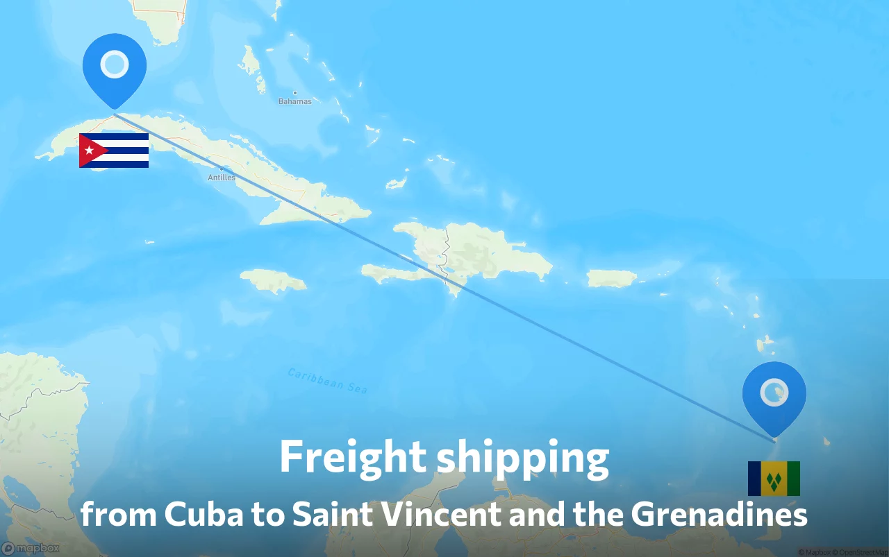 Shipping route from Cuba to Saint Vincent and the Grenadines