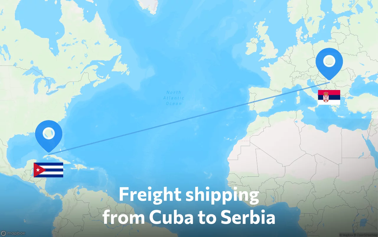 Shipping route from Cuba to Serbia