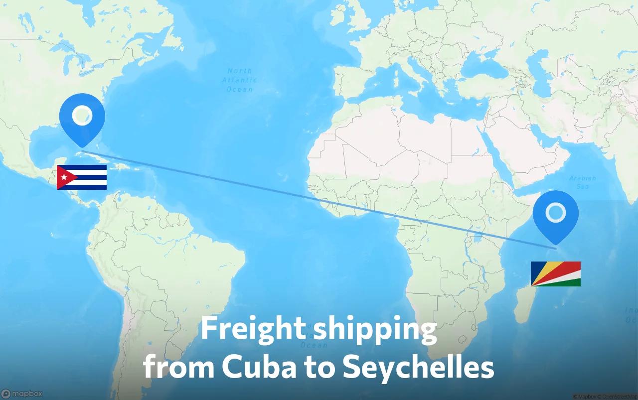 Shipping route from Cuba to Seychelles