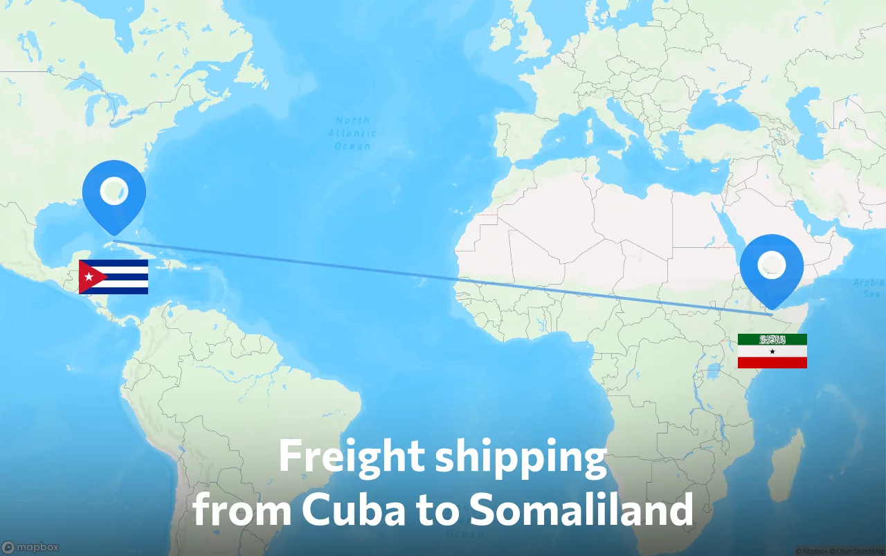 Shipping route from Cuba to Somaliland