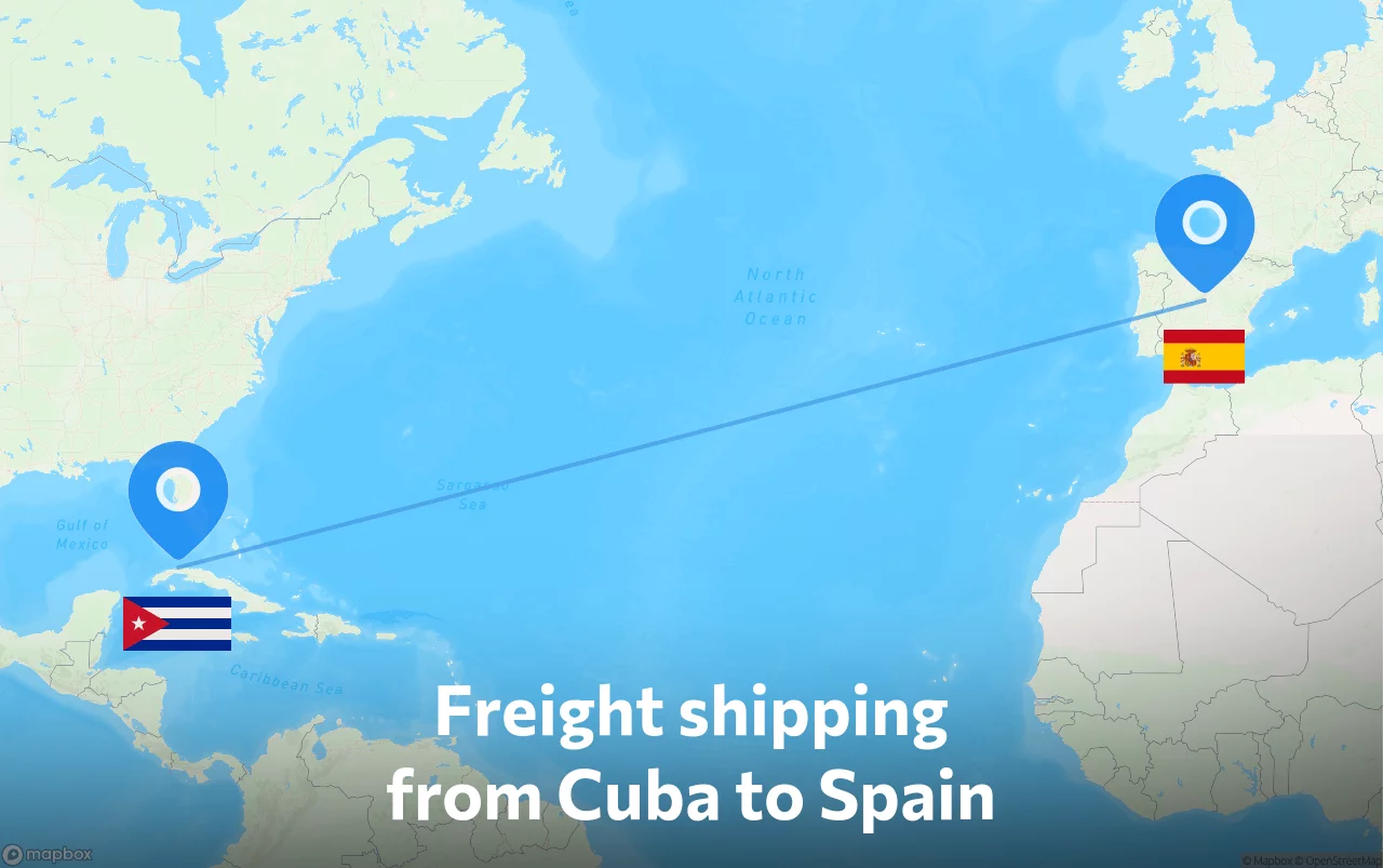 Shipping route from Cuba to Spain