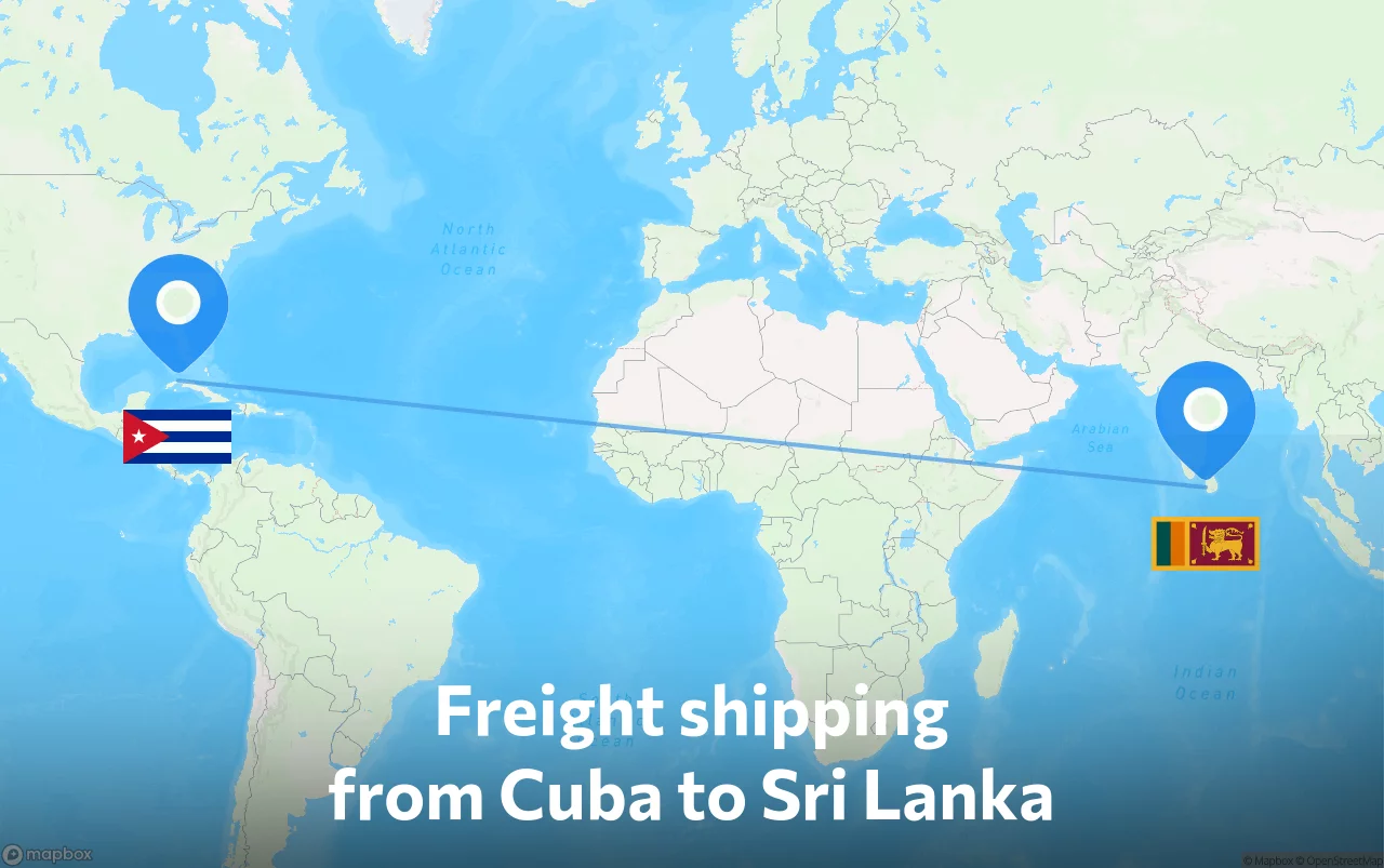 Shipping route from Cuba to Sri Lanka