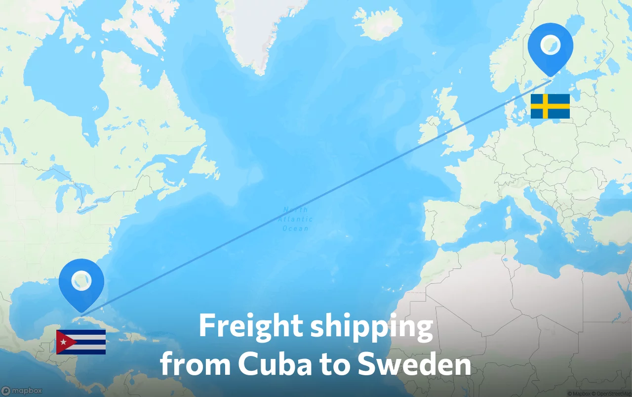 Shipping route from Cuba to Sweden