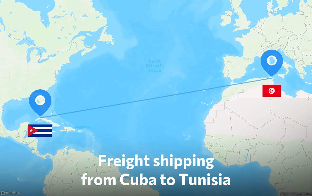 Shipping route from Cuba to Tunisia