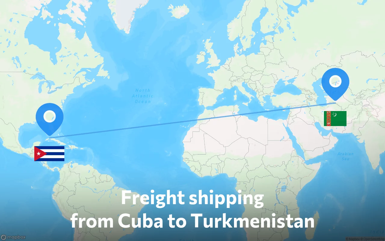 Shipping route from Cuba to Turkmenistan
