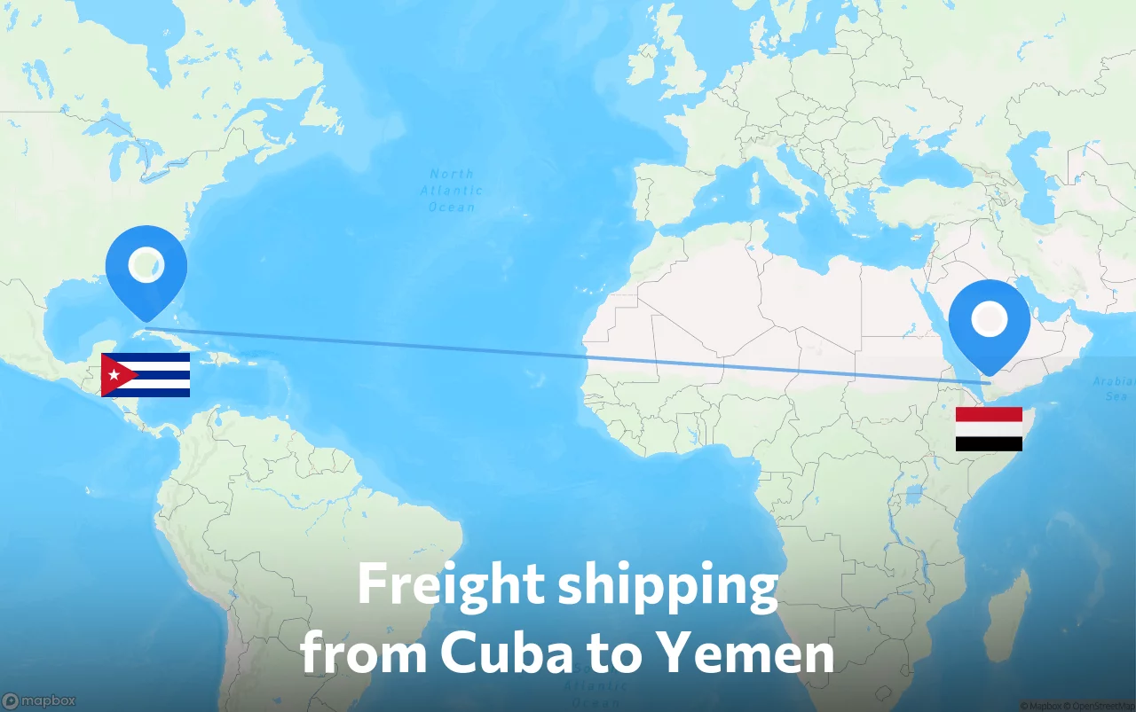 Shipping route from Cuba to Yemen