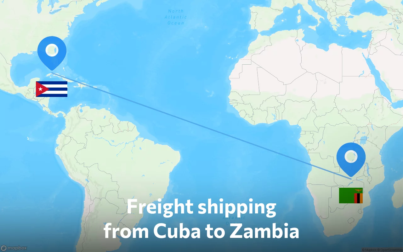 Shipping route from Cuba to Zambia