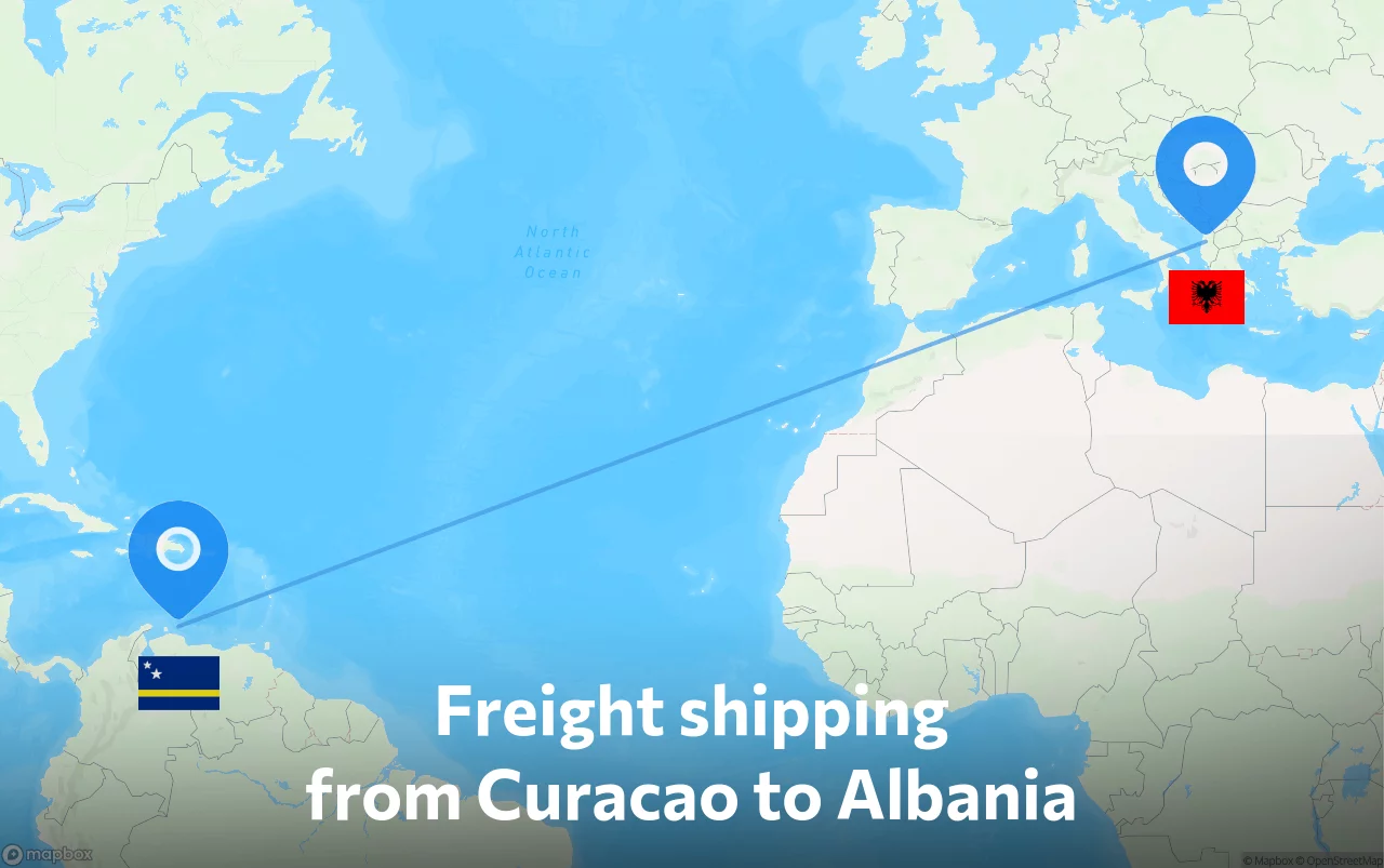 Shipping route from Curacao to Albania