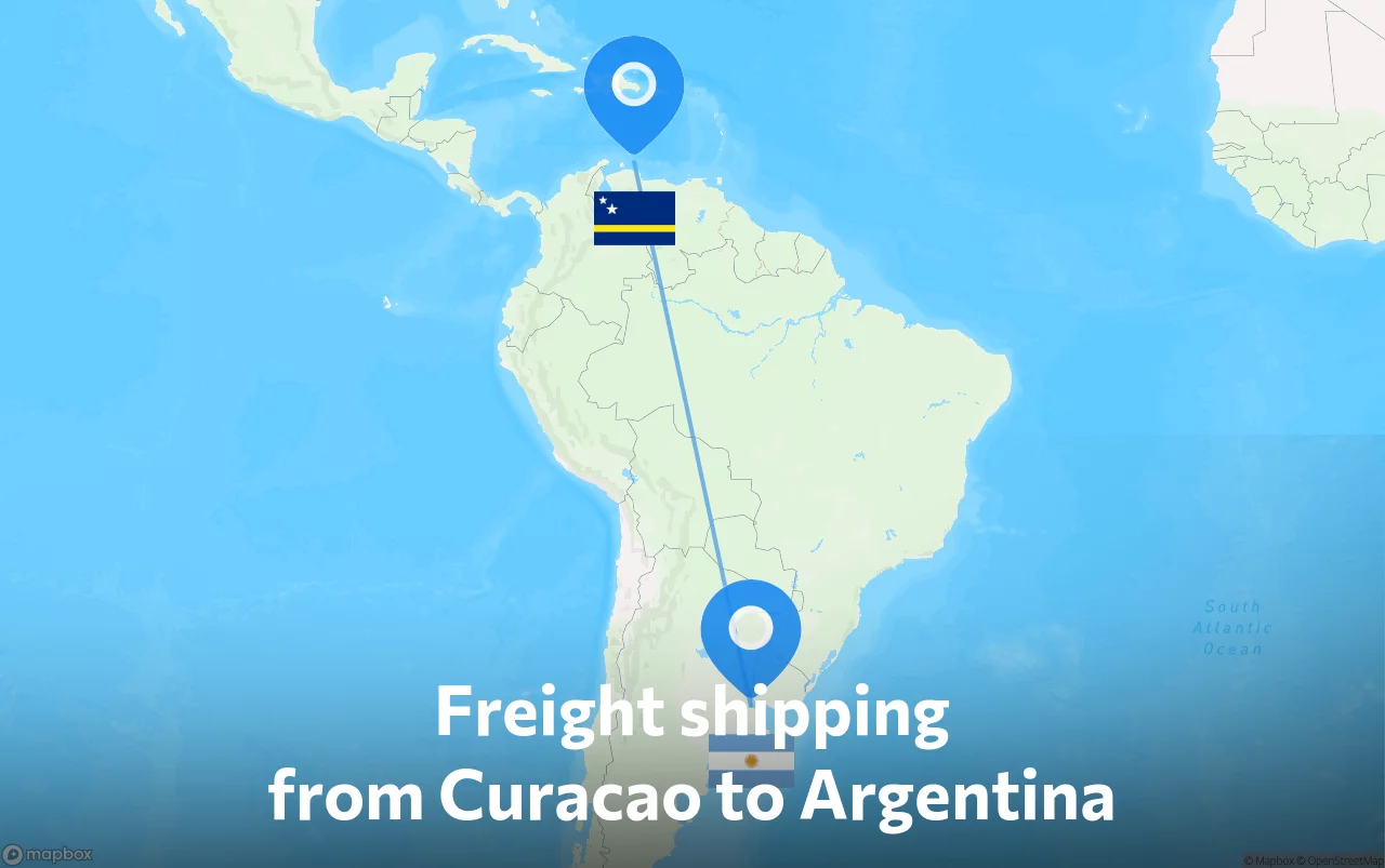 Shipping route from Curacao to Argentina