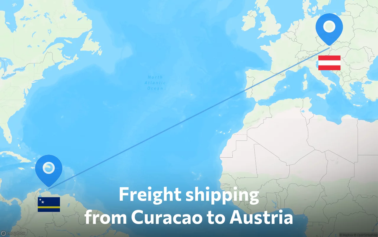Shipping route from Curacao to Austria