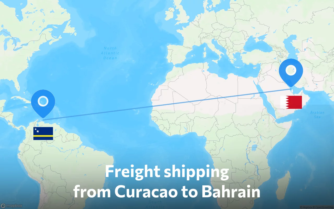 Shipping route from Curacao to Bahrain