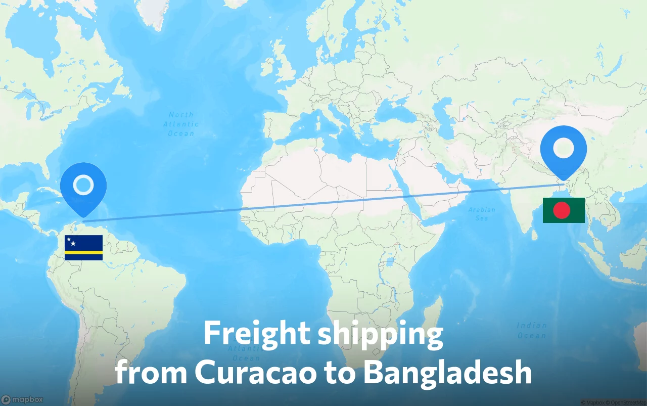 Shipping route from Curacao to Bangladesh