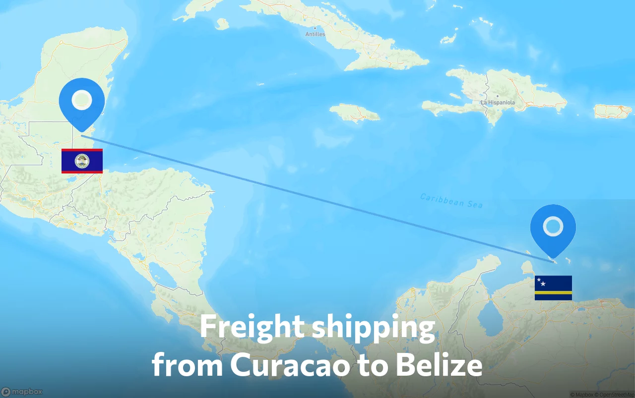 Shipping route from Curacao to Belize