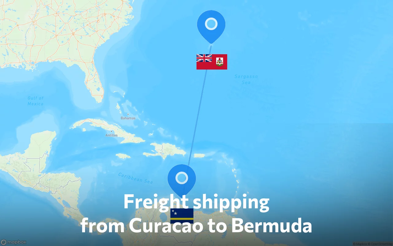 Shipping route from Curacao to Bermuda