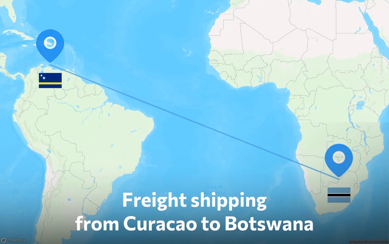 Shipping route from Curacao to Botswana