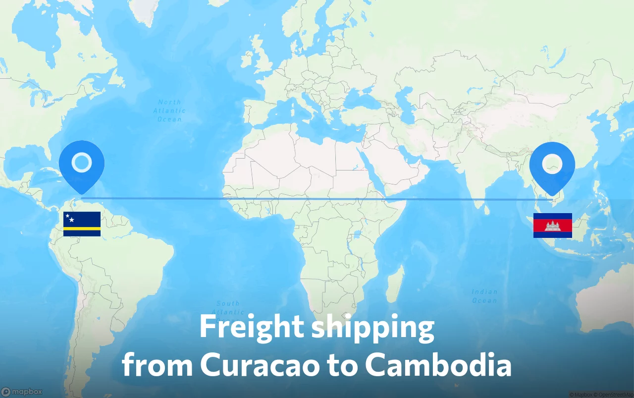 Shipping route from Curacao to Cambodia