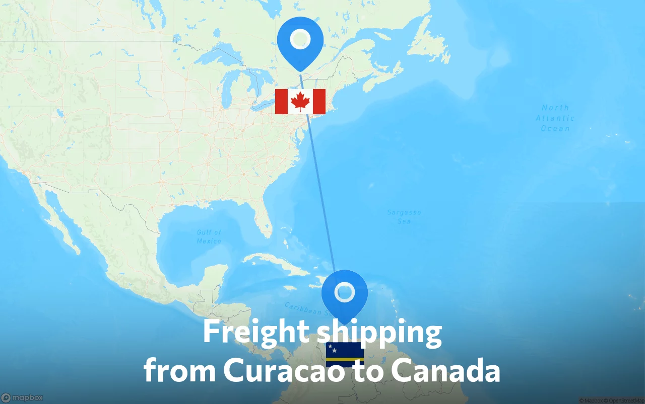 Shipping route from Curacao to Canada