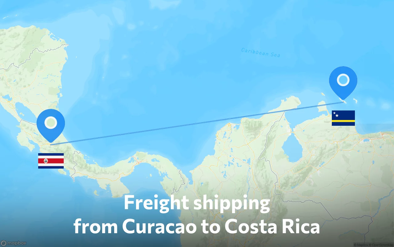 Shipping route from Curacao to Costa Rica