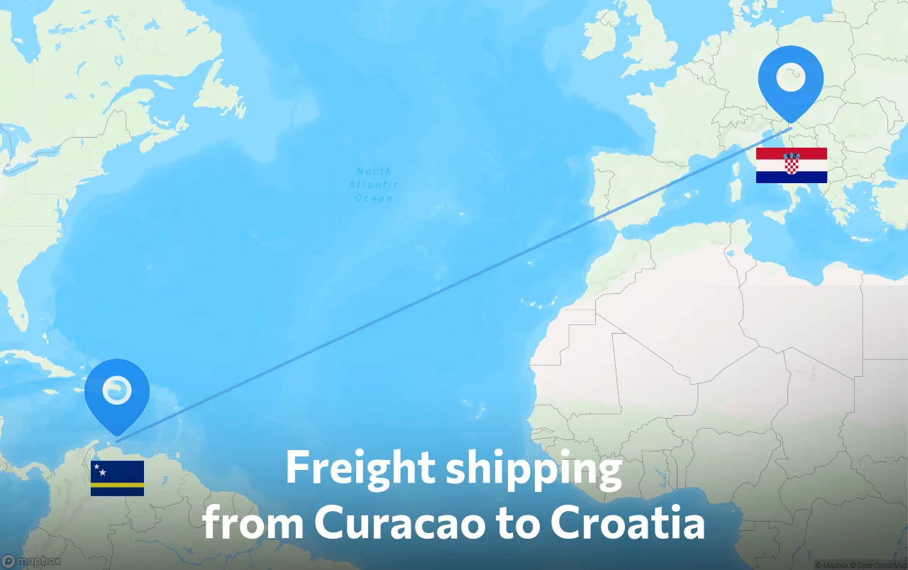 Shipping route from Curacao to Croatia