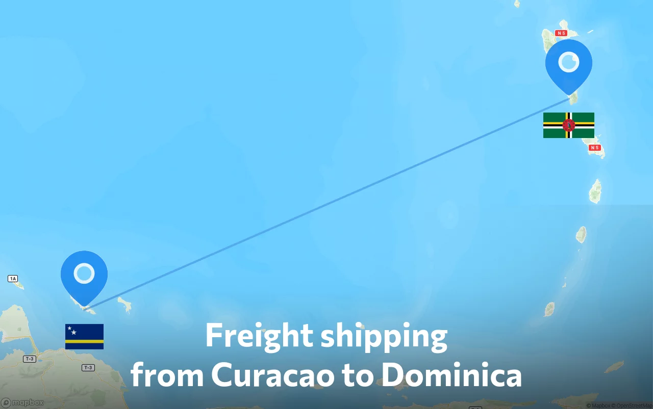Shipping route from Curacao to Dominica