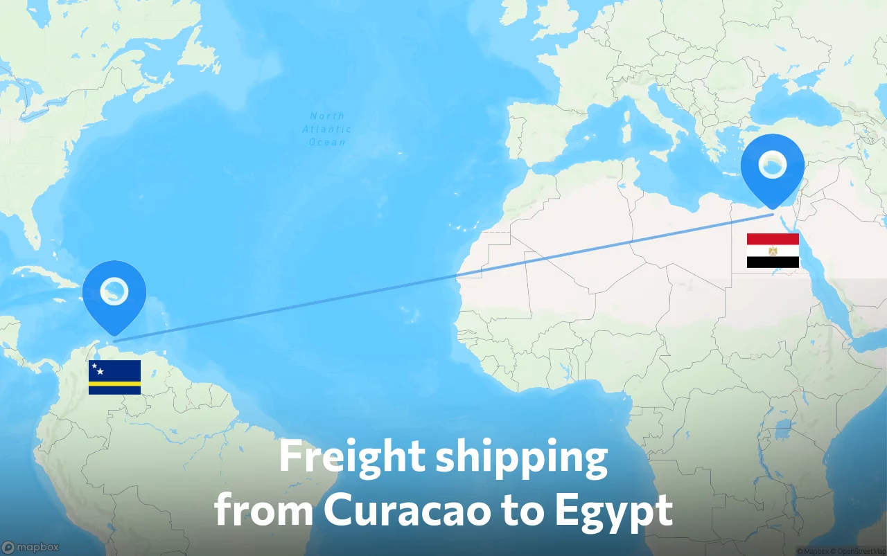 Shipping route from Curacao to Egypt