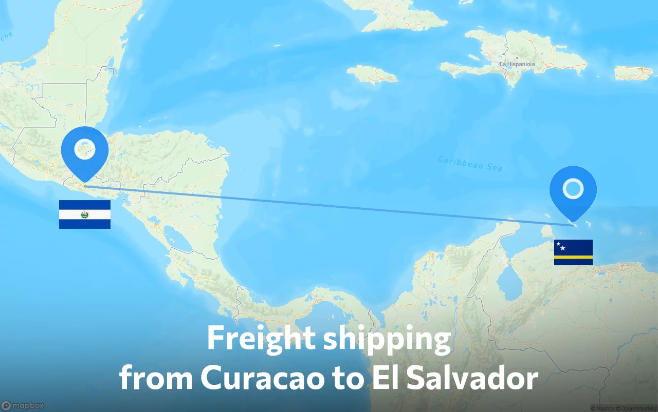 Shipping route from Curacao to El Salvador