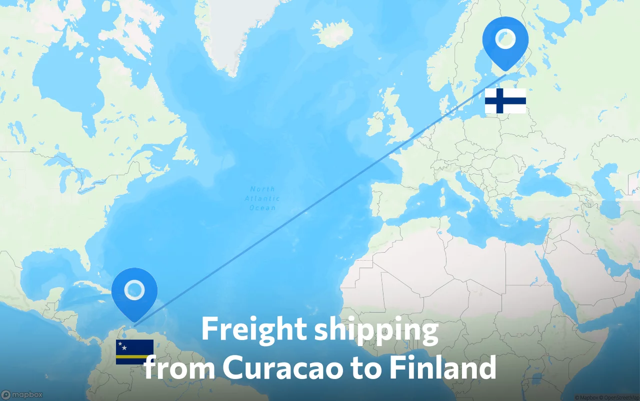 Shipping route from Curacao to Finland