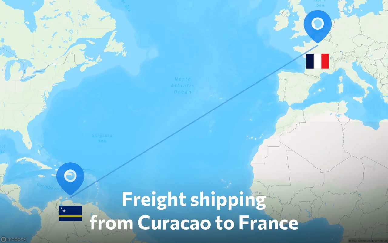 Shipping route from Curacao to France