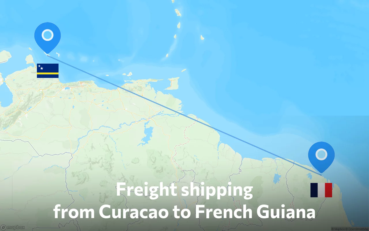 Shipping route from Curacao to French Guiana