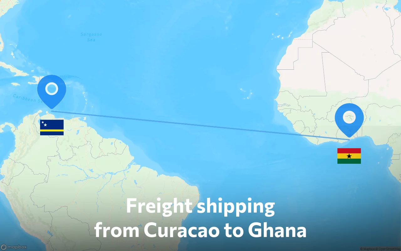 Shipping route from Curacao to Ghana