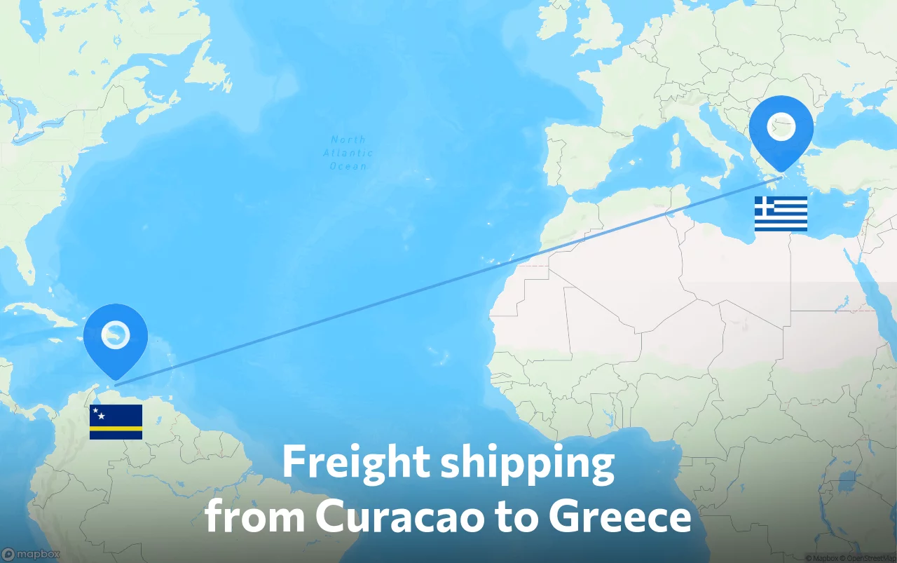 Shipping route from Curacao to Greece