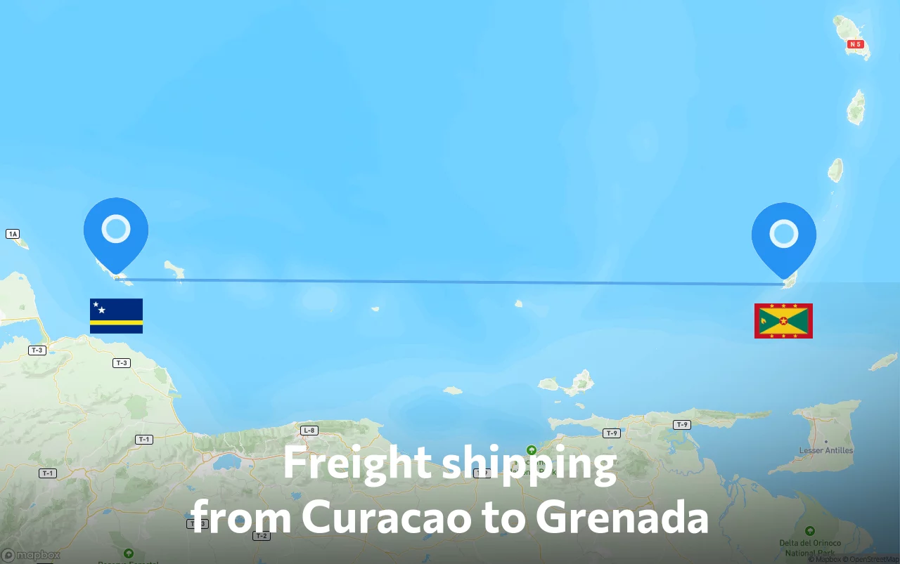 Shipping route from Curacao to Grenada