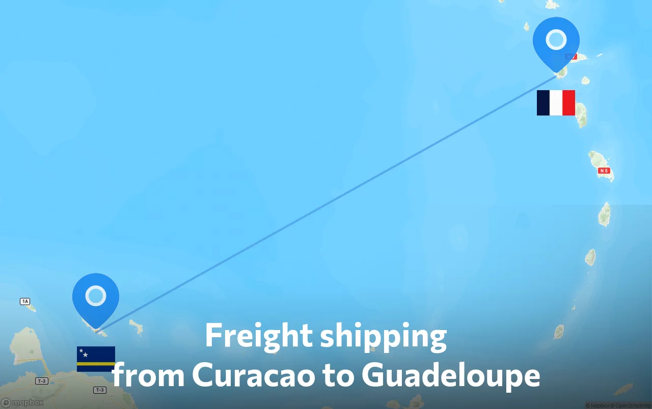 Shipping route from Curacao to Guadeloupe