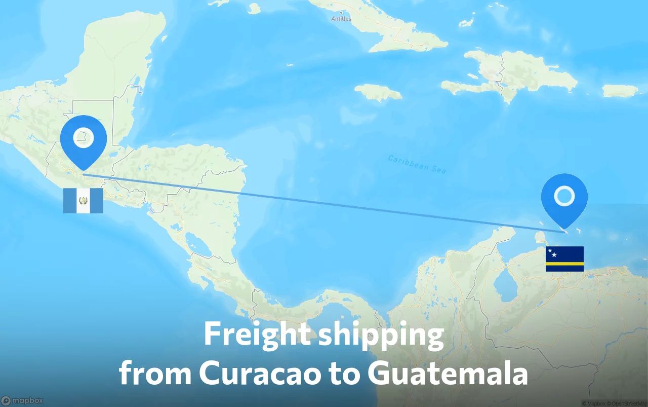 Shipping route from Curacao to Guatemala