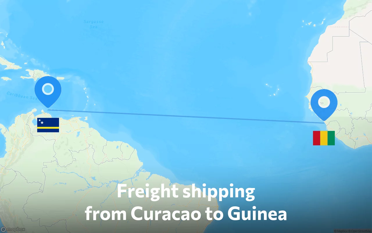 Shipping route from Curacao to Guinea