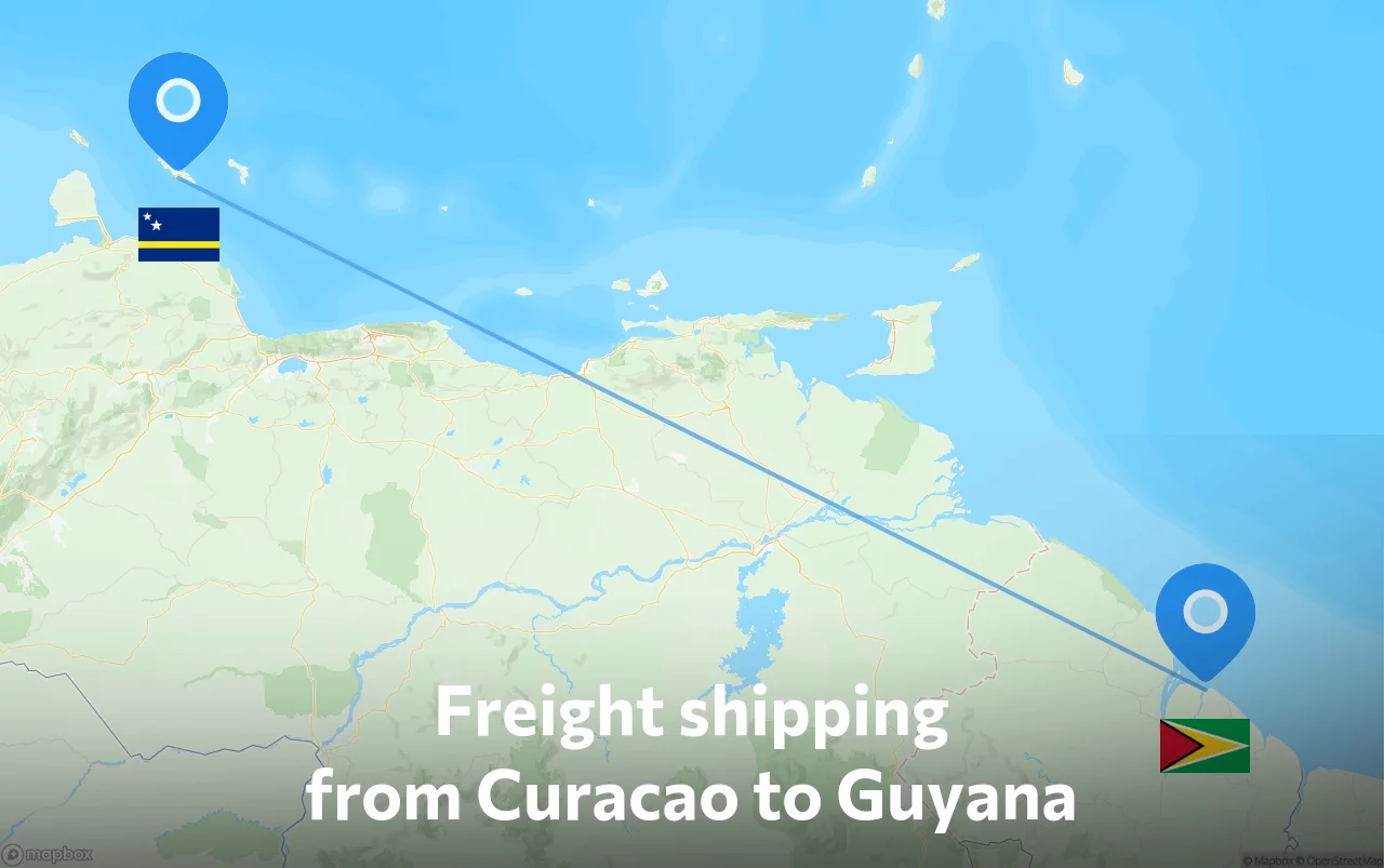 Shipping route from Curacao to Guyana