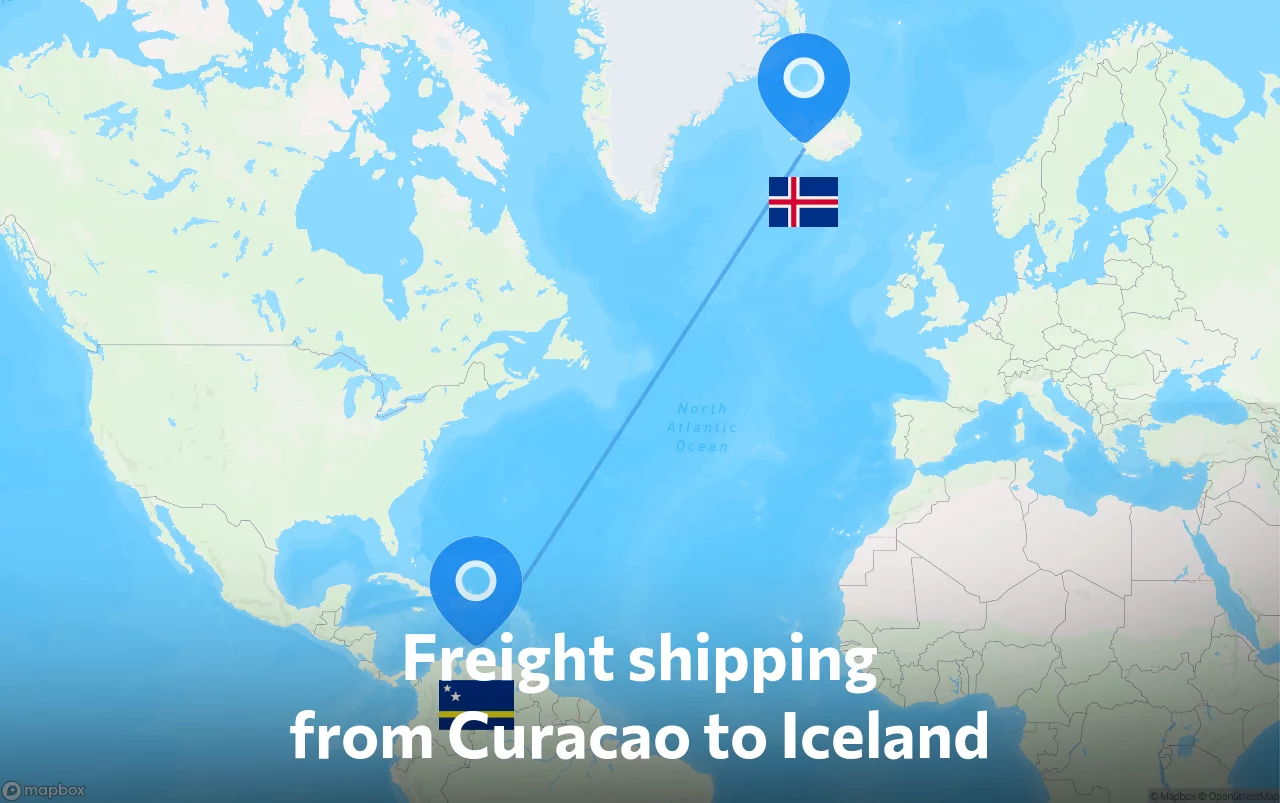 Shipping route from Curacao to Iceland