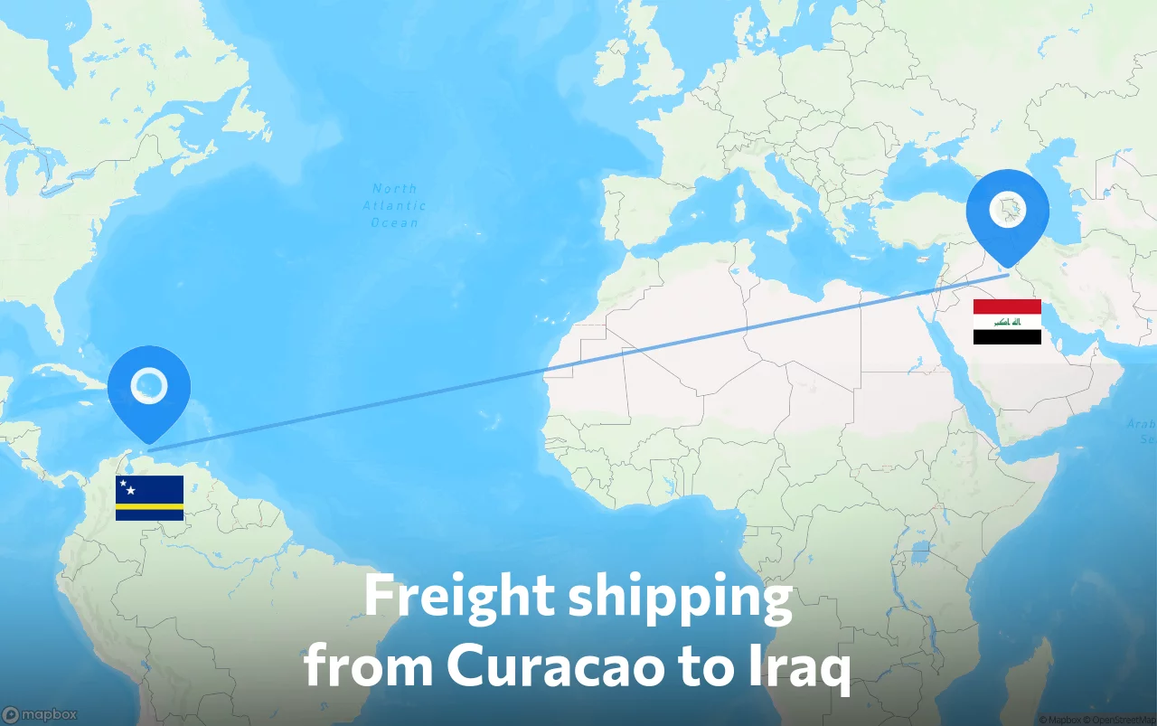 Shipping route from Curacao to Iraq