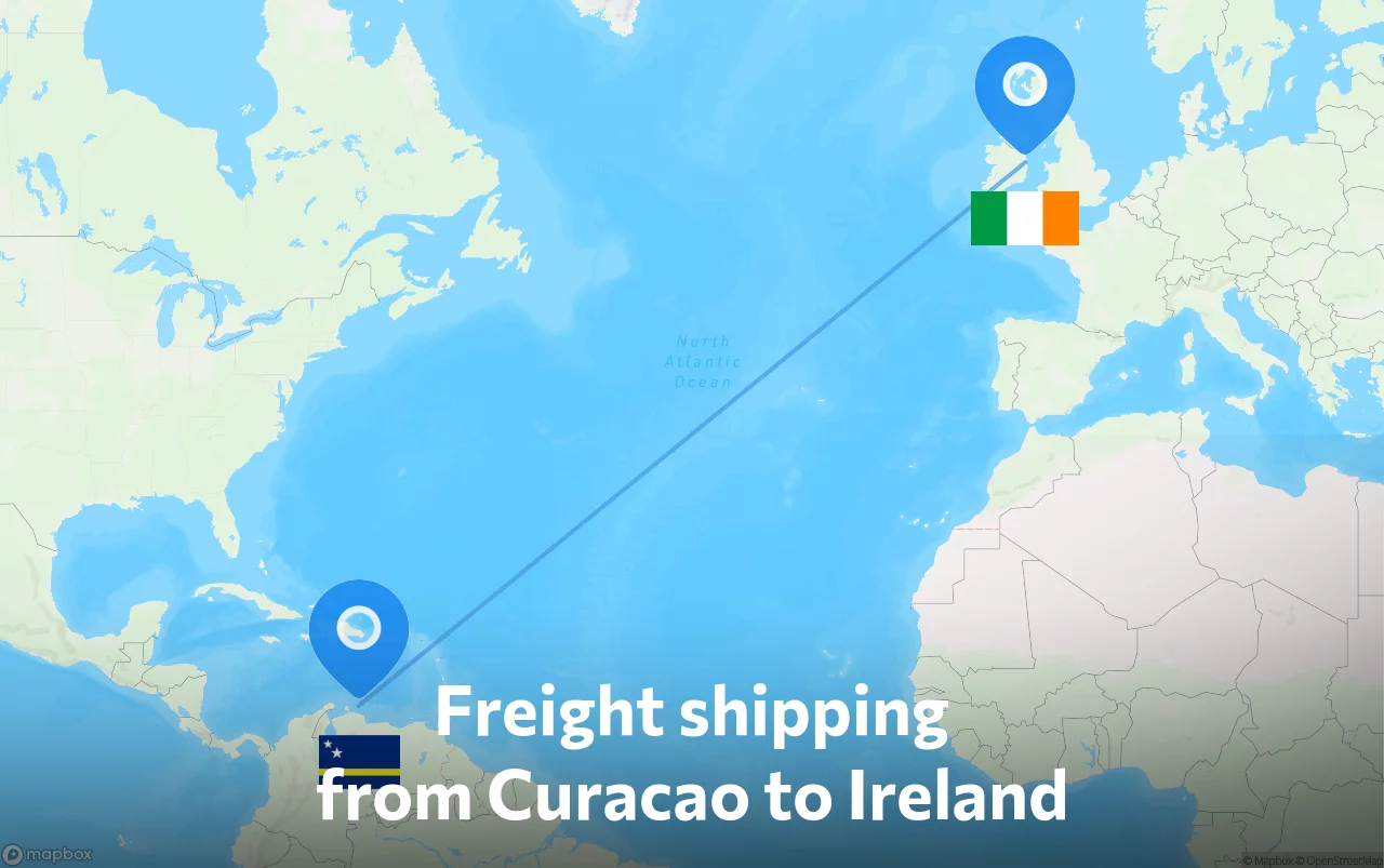 Shipping route from Curacao to Ireland