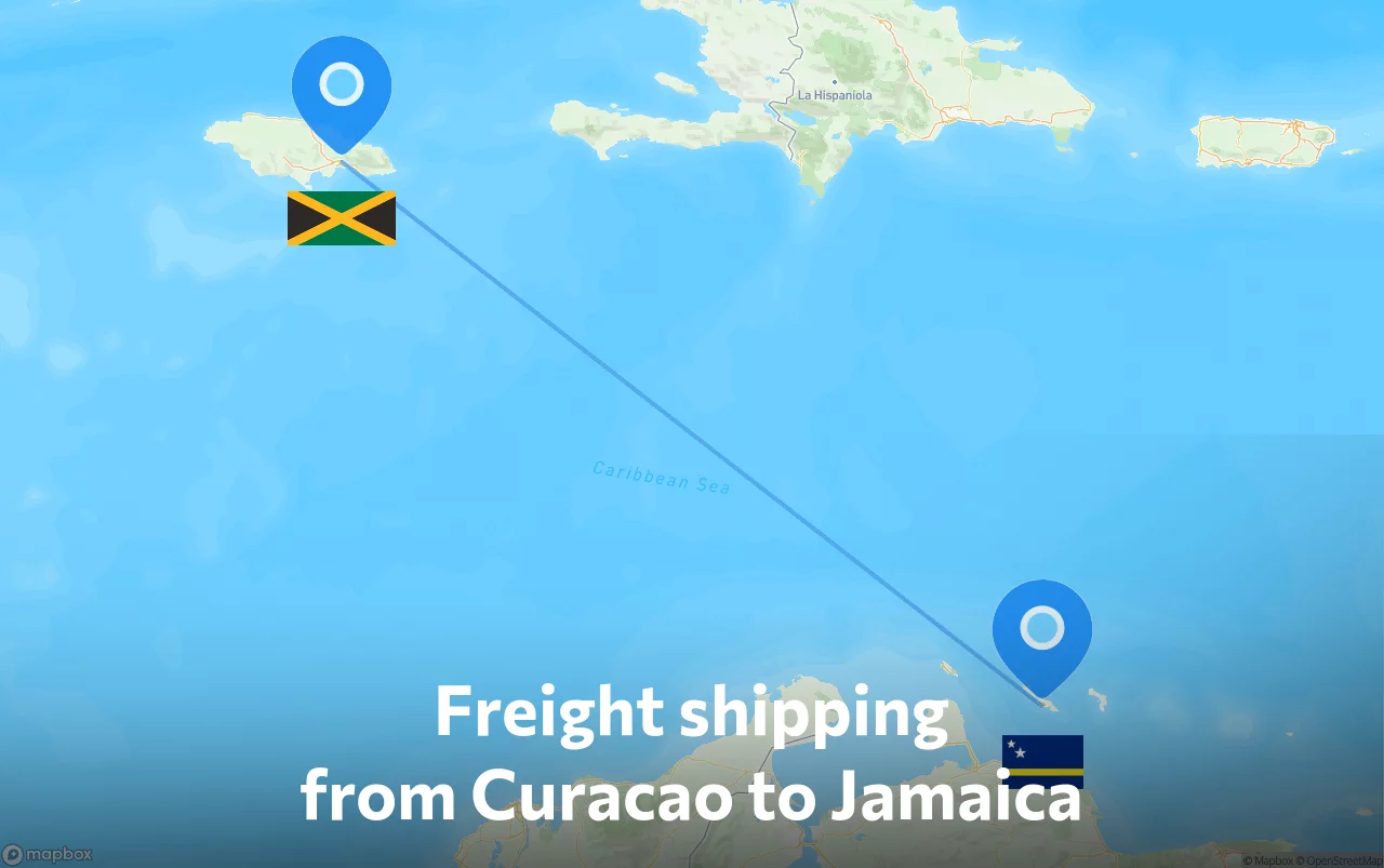 Shipping route from Curacao to Jamaica