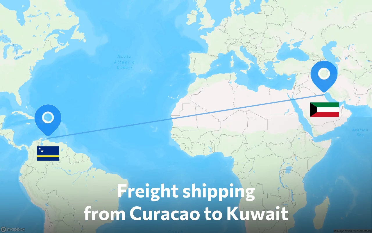 Shipping route from Curacao to Kuwait